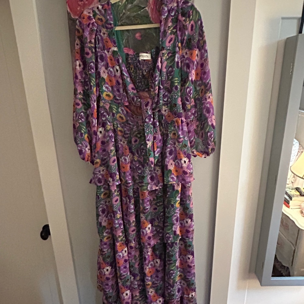 Impressions Floral Dress with Purple and Pink Accents - Picture 2 of 3